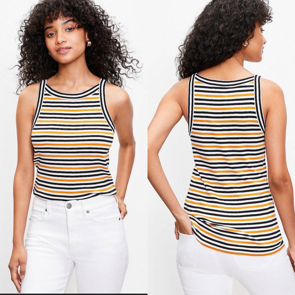 LOFT Striped Halter Tank White, Yellow, & Black